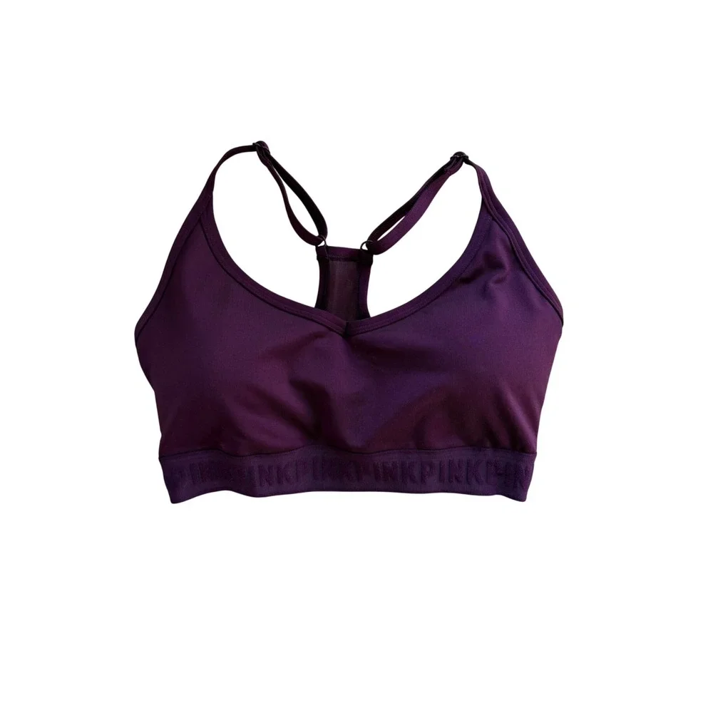 PINK‎ Victoria's Secret Sports Bra Ultimate S Purple Racerback Mesh Logo Band